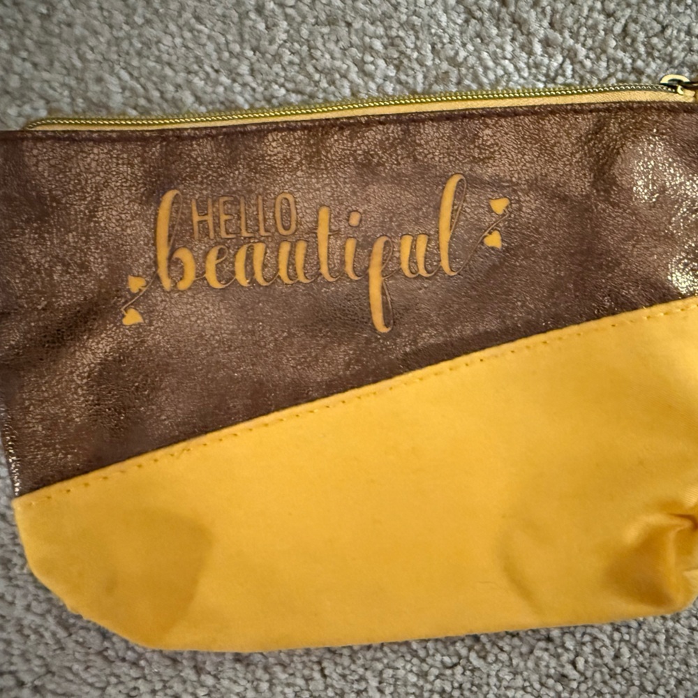 Yellow & Brown 'Hello Beautiful' Cosmetic Pouch